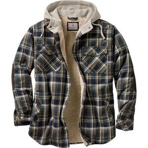Mens Hooded Shirt Jacket Plaid Flannel Berber Lined Insulated Big Tall Winter